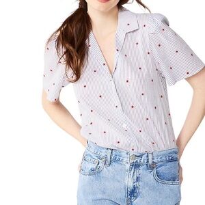 DRAPER JAMES RSVP Women’s Striped Red Star Print 
Bodysuit Shirt Top Size M NWT